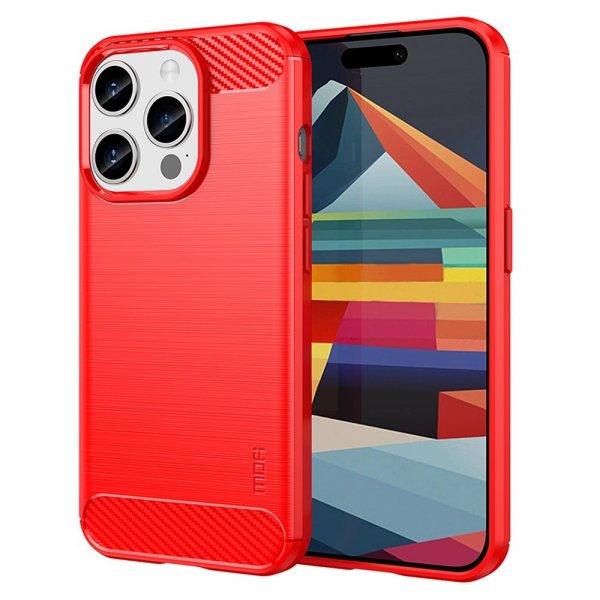 Mofi iPhone 15 Pro Max -kuori harjattu hiilikuitukuvioitu punainen