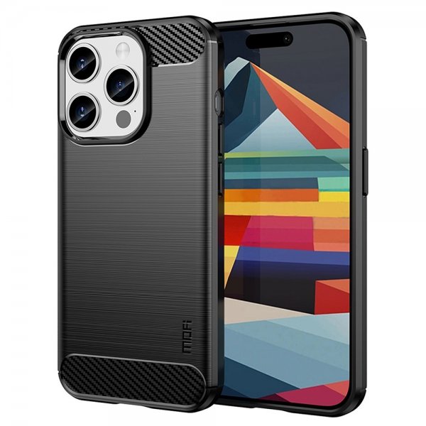 Mofi iPhone 15 Pro Max -kuori, harjattu hiilikuitukuvio, musta