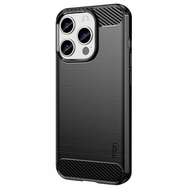 Mofi iPhone 15 Pro Max -kuori, harjattu hiilikuitukuvio, musta