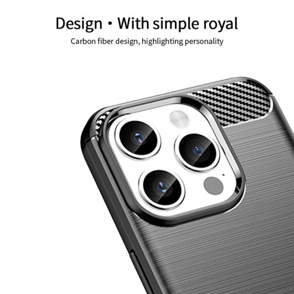 Mofi iPhone 15 Pro Max -kuori, harjattu hiilikuitukuvio, musta