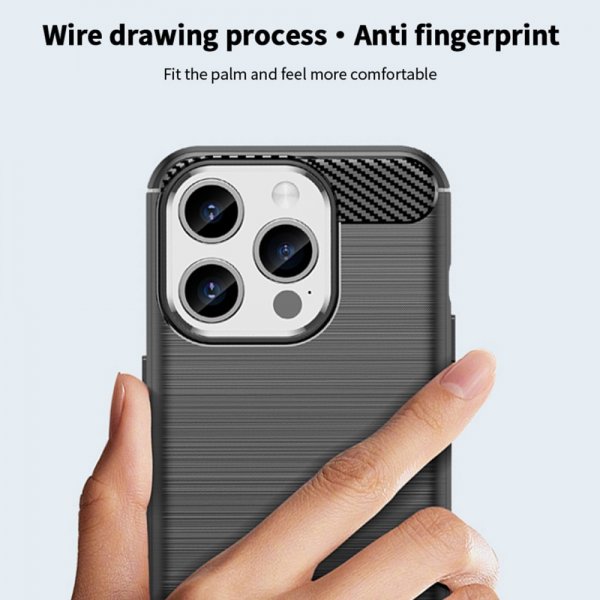 Mofi iPhone 15 Pro Max -kuori, harjattu hiilikuitukuvio, musta