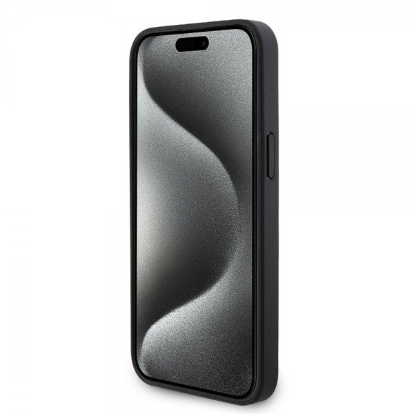 Mercedes Benz iPhone 15 Pro Max Kuori Hiilikuituvaikutelma Nahkainen Raita AMG Musta