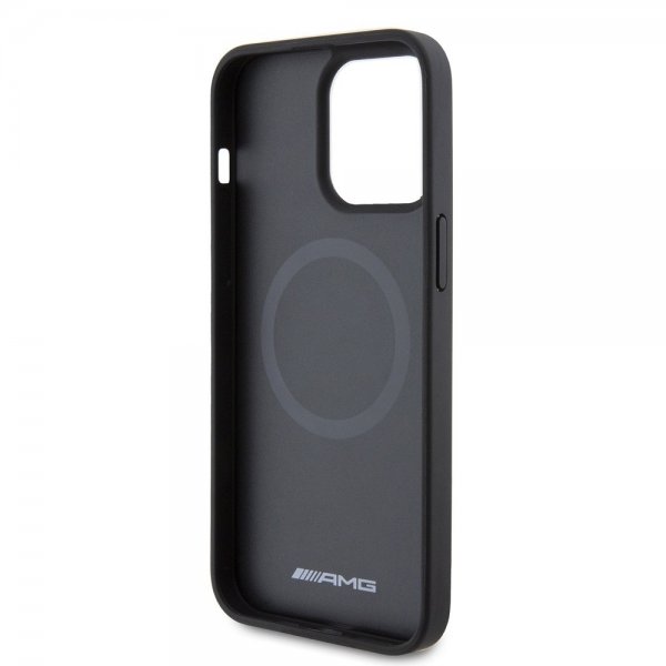 Mercedes Benz iPhone 15 Pro Max Kuori Hiilikuituvaikutelma Nahkainen Raita AMG Musta