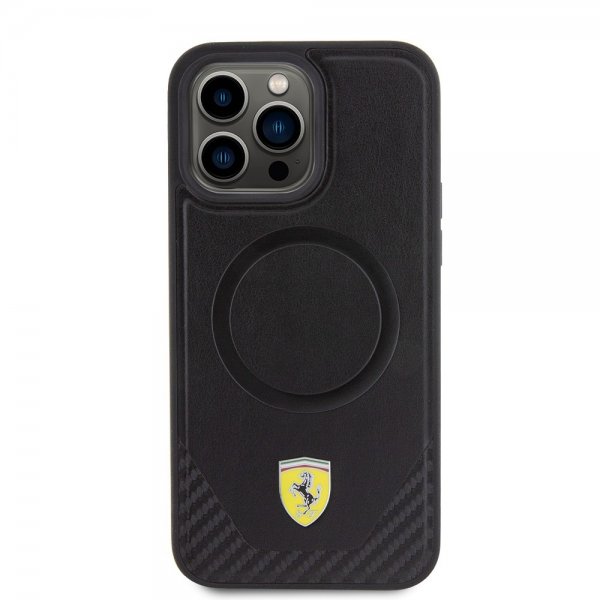 Ferrari iPhone 15 Pro Max Kuori Carbon PU-nahka MagSafe Musta