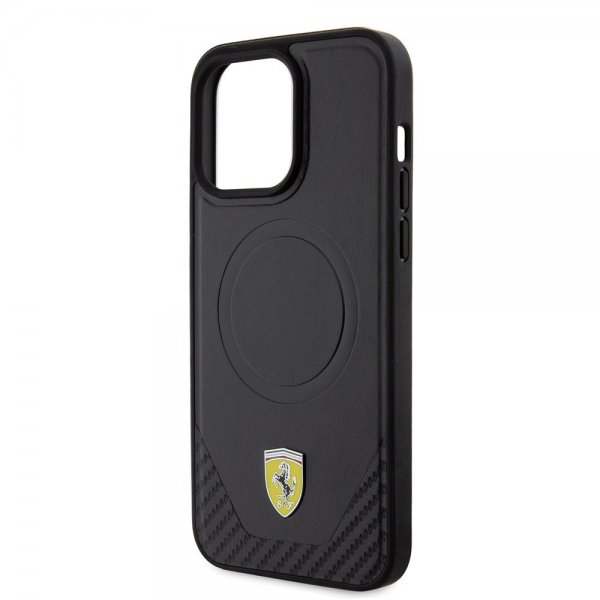 Ferrari iPhone 15 Pro Max Kuori Carbon PU-nahka MagSafe Musta