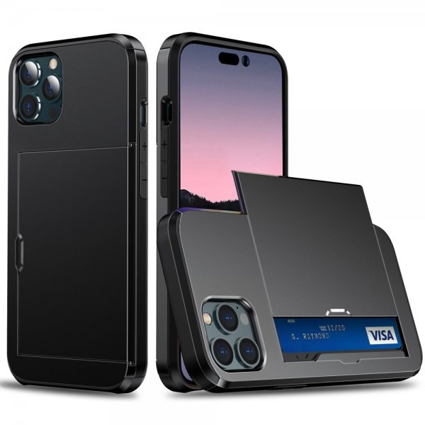 iPhone 15 Pro Max Kuori Card Slide Musta