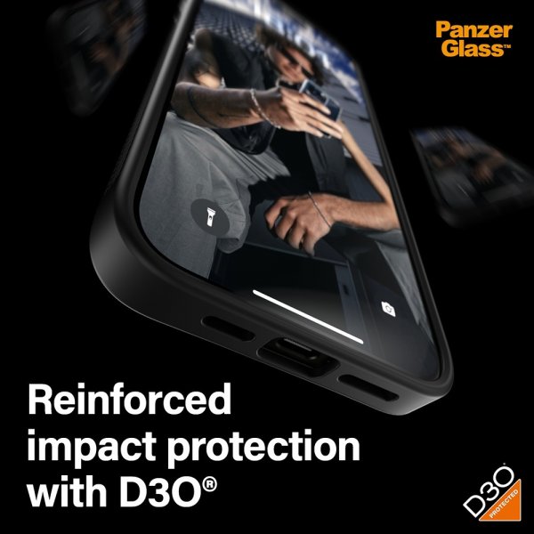 PanzerGlass iPhone 15 Pro Max -suojakuori ClearCase D3O, musta