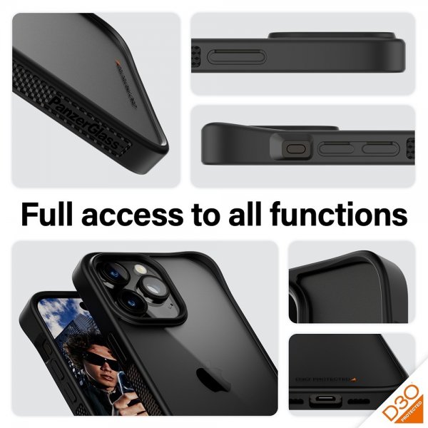 PanzerGlass iPhone 15 Pro Max -suojakuori ClearCase D3O, musta
