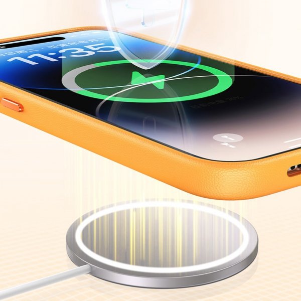 Baseus iPhone 15 Pro Max Kuori Fauxther Series MagSafe Oranssi