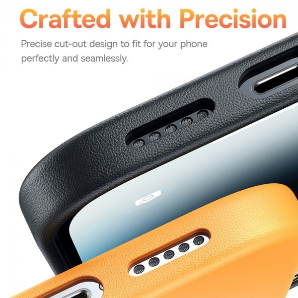 Baseus iPhone 15 Pro Max -suojakuori Fauxther Series MagSafe, musta