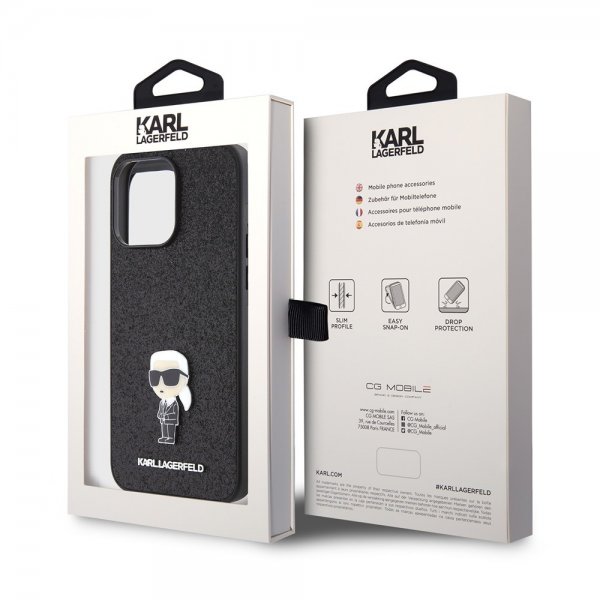 Karl Lagerfeld iPhone 15 Pro Max -suojakuori, Fixed Glitter, musta