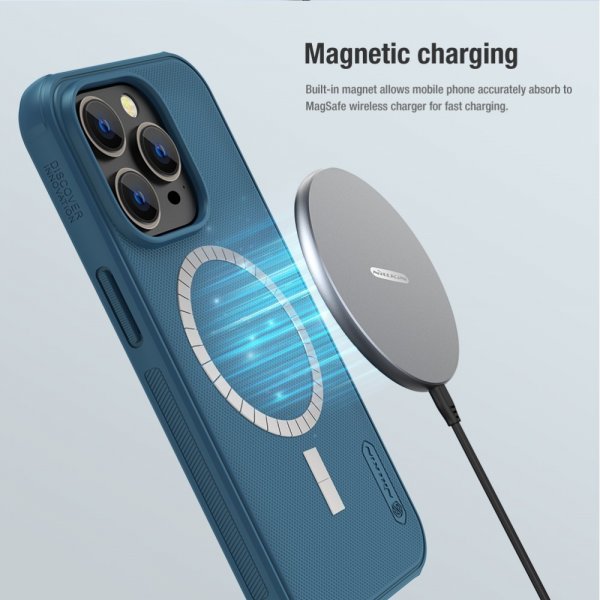 Nillkin iPhone 15 Pro Max Kuori Frosted Shield Pro MagSafe Sininen
