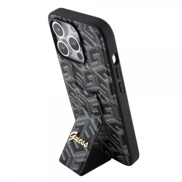 Guess iPhone 15 Pro Max Kuori G Cube Grip Stand Musta