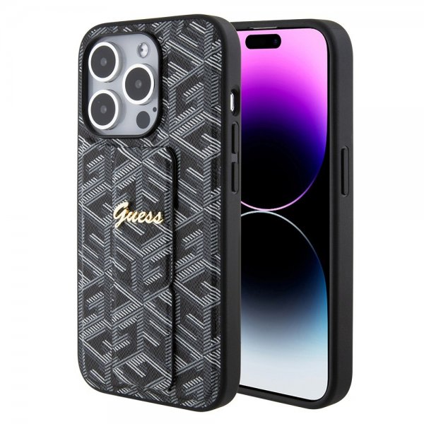 Guess iPhone 15 Pro Max Kuori G Cube Grip Stand Musta