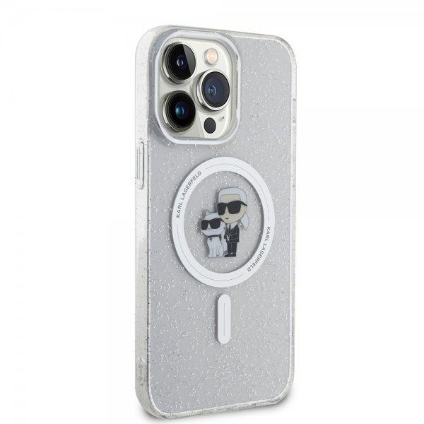 Karl Lagerfeld iPhone 15 Pro Max Kuori Karl & Choupette Glitter MagSafe Läpinäkyvä