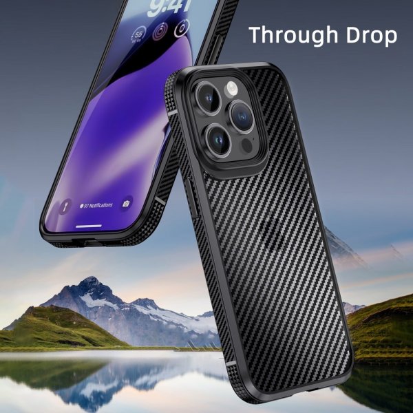 Ipaky iPhone 15 Pro Max -hiilikuitukuvioitu kuori, sininen