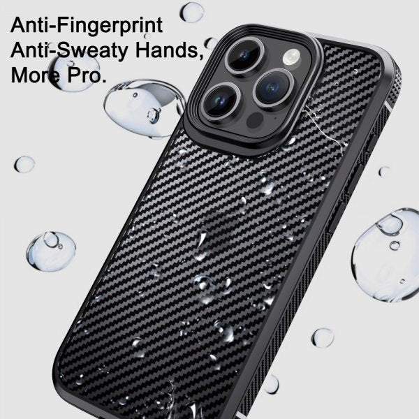 Ipaky iPhone 15 Pro Max -hiilikuitukuvioitu suojakuori, musta