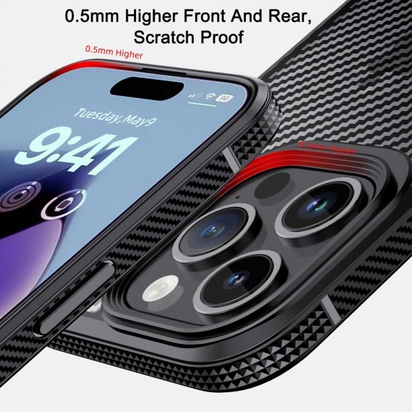 Ipaky iPhone 15 Pro Max -hiilikuitukuvioitu suojakuori, musta