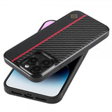 Lc.Imeeke iPhone 15 Pro Max Kuori Hiilikuitutekstuuri Punainen Raita Musta