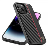 Lc.Imeeke iPhone 15 Pro Max Kuori Hiilikuitutekstuuri Punainen Raita Musta