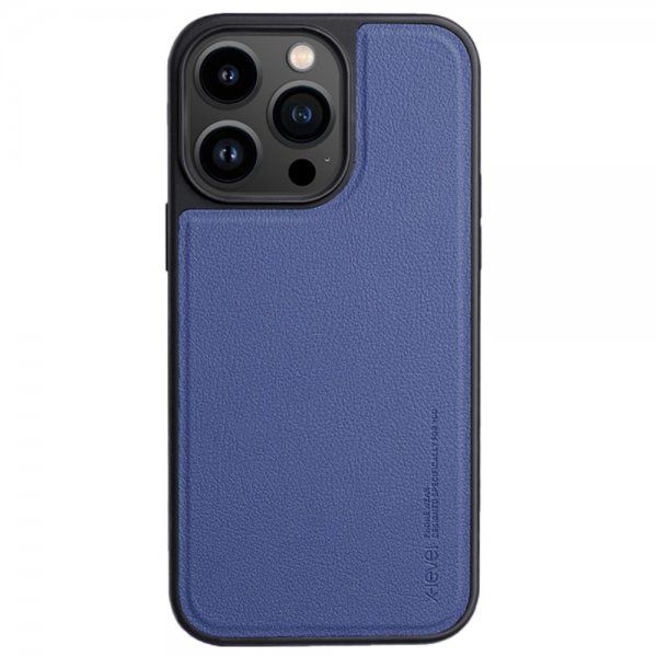 X-Level iPhone 15 Pro Max Kuori Keinonahka MagSafe Sininen