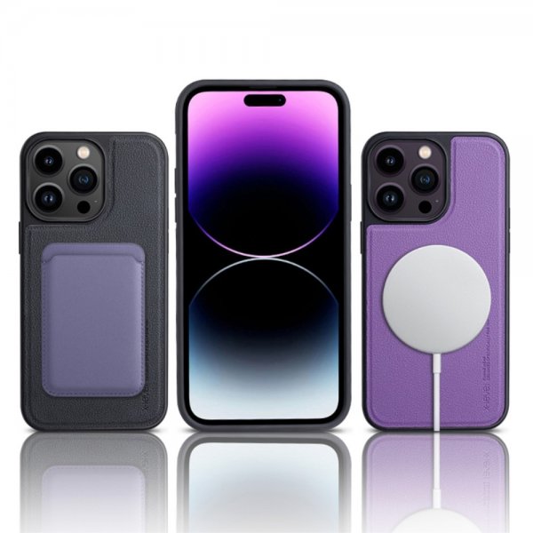 X-Level iPhone 15 Pro Max Kuori Keinonahka MagSafe Sininen