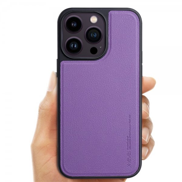 X-Level iPhone 15 Pro Max Kuori Keinonahka MagSafe Violetti