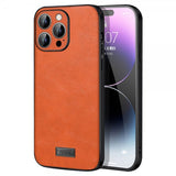 Sulada iPhone 15 Pro Max -kuoret nahkapinta oranssi