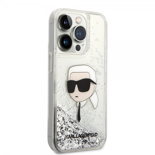 Karl Lagerfeld iPhone 15 Pro Max Suojakuori Liquid Glitter NFT Karl Silver
