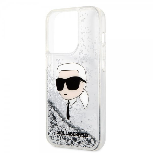 Karl Lagerfeld iPhone 15 Pro Max Suojakuori Liquid Glitter NFT Karl Silver