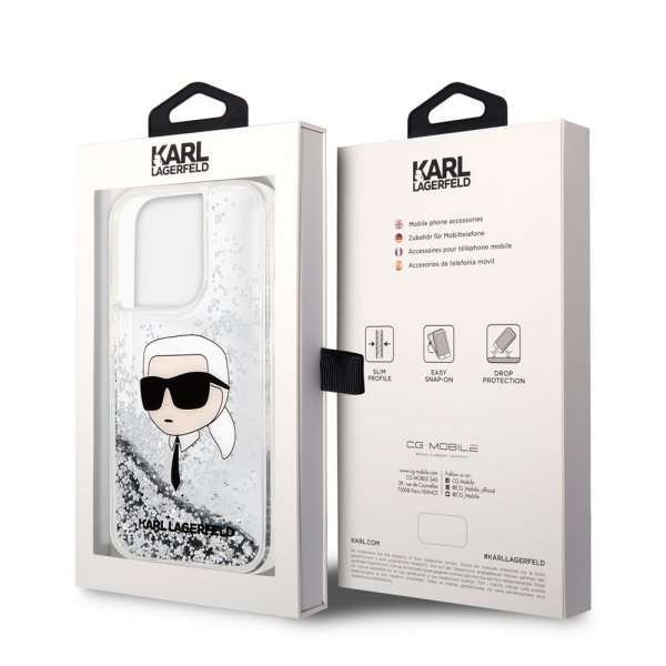 Karl Lagerfeld iPhone 15 Pro Max Suojakuori Liquid Glitter NFT Karl Silver