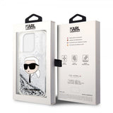 Karl Lagerfeld iPhone 15 Pro Max Suojakuori Liquid Glitter NFT Karl Silver
