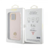 Guess iPhone 15 Pro Max Kuori Liquid Silicone Metal Logo Pink
