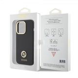 Guess iPhone 15 Pro Max Kuori Liquid Silicone Metal Logo Musta