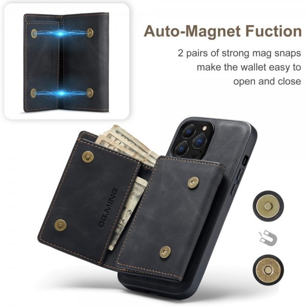 Dg.Ming iPhone 15 Pro Max kuori M1 Series irrotettavalla korttipidikkeellä Musta