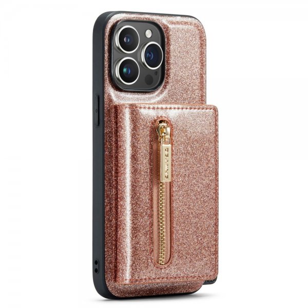 Dg.Ming iPhone 15 Pro Max Suojakuori M3-sarja Irrotettava Korttipidike Glitter Ruusukulta