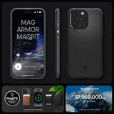 Spigen iPhone 15 Pro Max Kuori Mag Armor MagFit Matta Musta