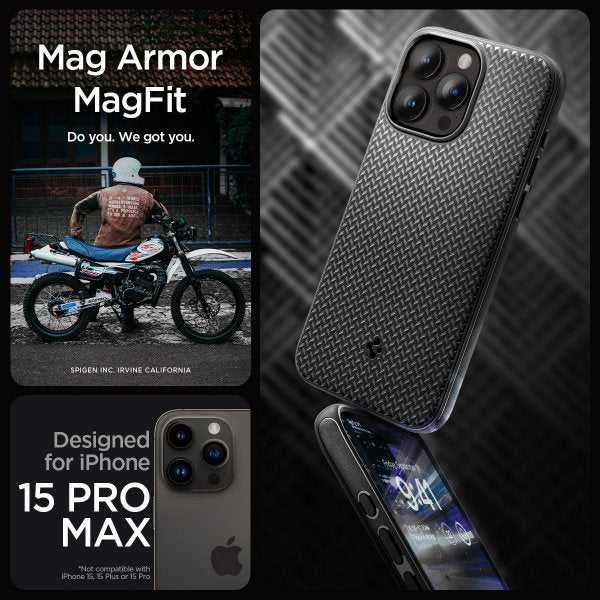 Spigen iPhone 15 Pro Max Kuori Mag Armor MagFit Matta Musta