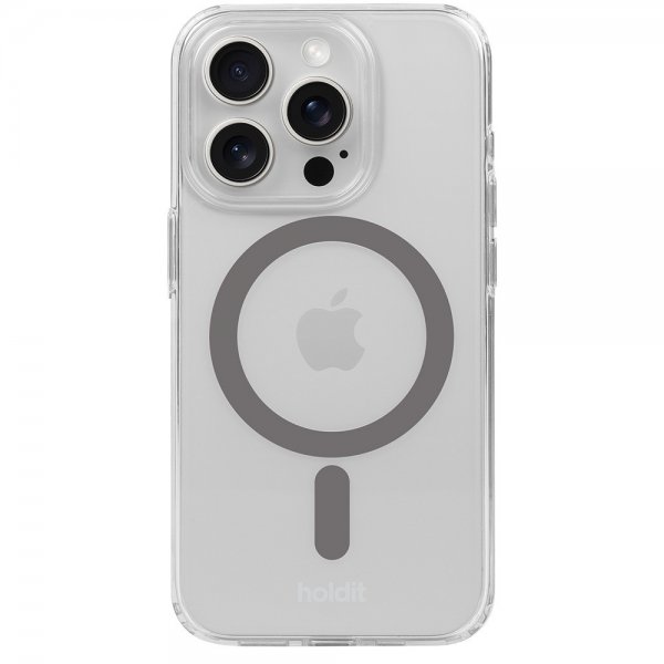 Holdit iPhone 15 Pro Max - MagSafe-suojakuori, Space Gray Transparent