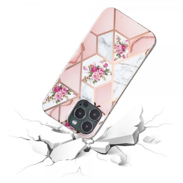 iPhone 15 Pro Max Kuori Marmorikuvio Kukkia Pinkki