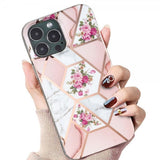 iPhone 15 Pro Max Kuori Marmorikuvio Kukkia Pinkki