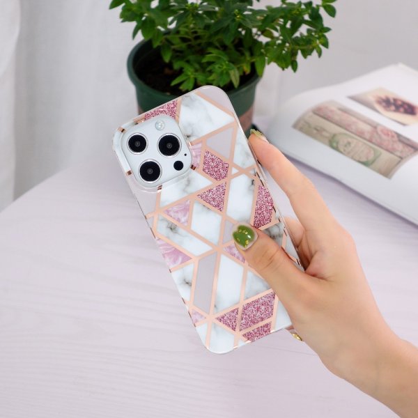 iPhone 15 Pro Max Kuori Marmorikuvio Ruusukulta Harmaa