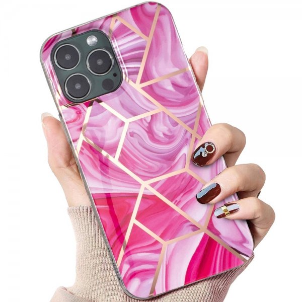 iPhone 15 Pro Max Kuori Marmorikuviointi Ruusu Punainen