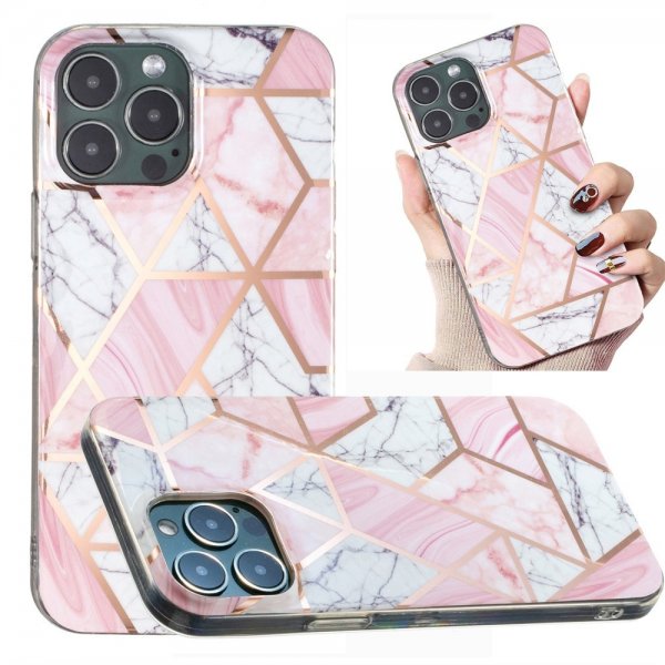 iPhone 15 Pro Max Kuori Marmorikuviointi Vaaleanpunainen Valkoinen
