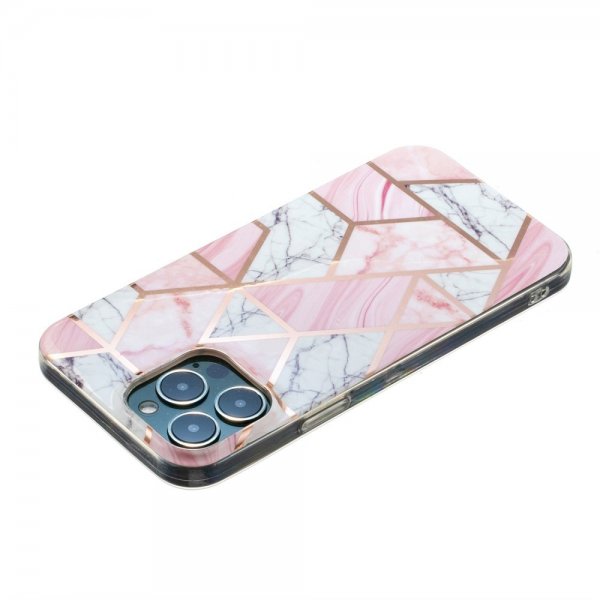 iPhone 15 Pro Max Kuori Marmorikuviointi Vaaleanpunainen Valkoinen