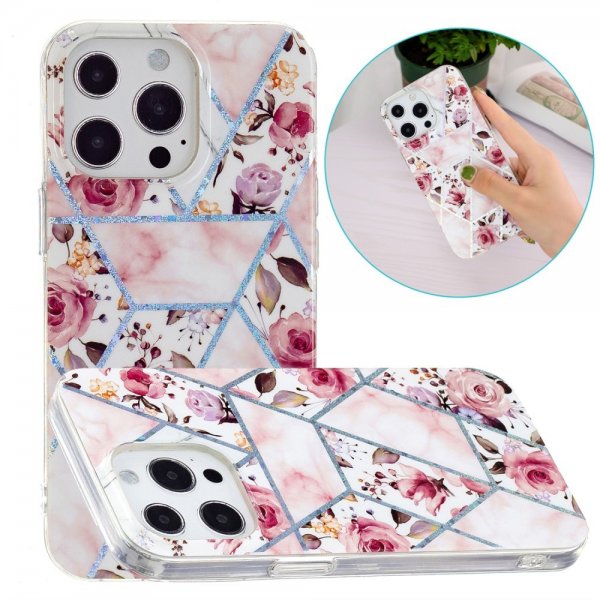 iPhone 15 Pro Max Kuori Marmorikuvio Ruusut Pinkki