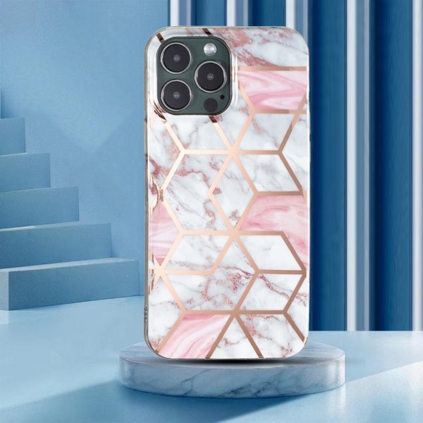 iPhone 15 Pro Max Kuori Marmorikuvio Valkoinen Vaaleanpunainen