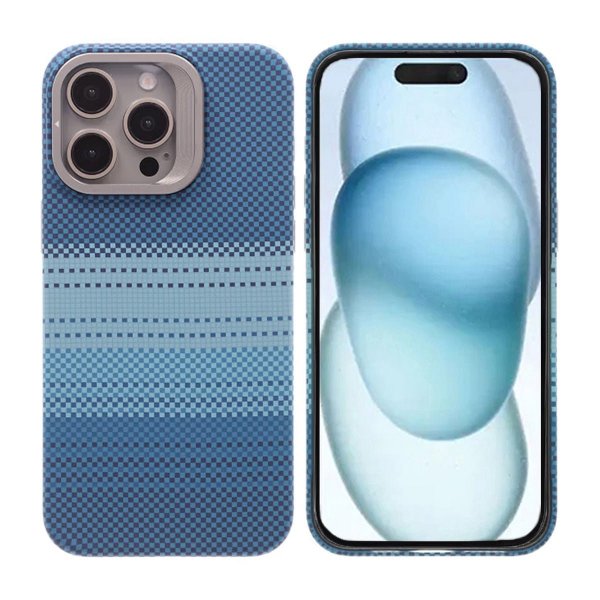iPhone 15 Pro Max Kuori Taittuva Jalusta MagSafe Raidallinen Sininen