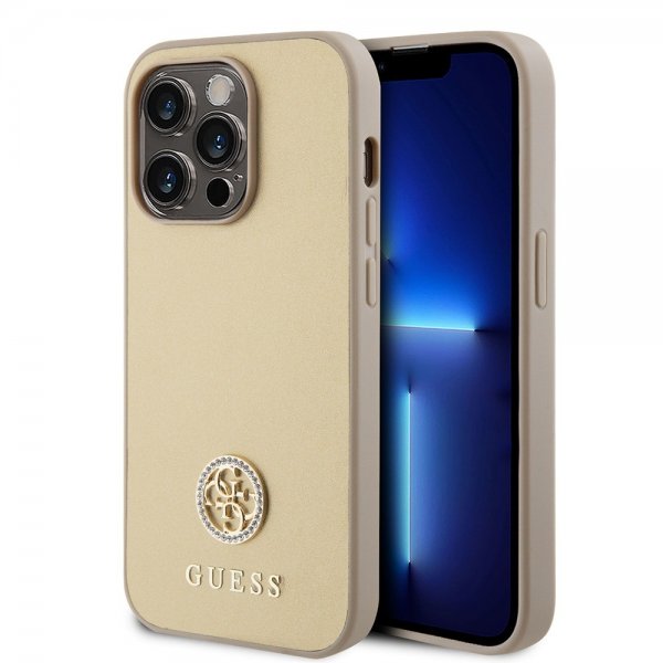 Guess iPhone 15 Pro Max Kuori Metal Logo Strass Kulta