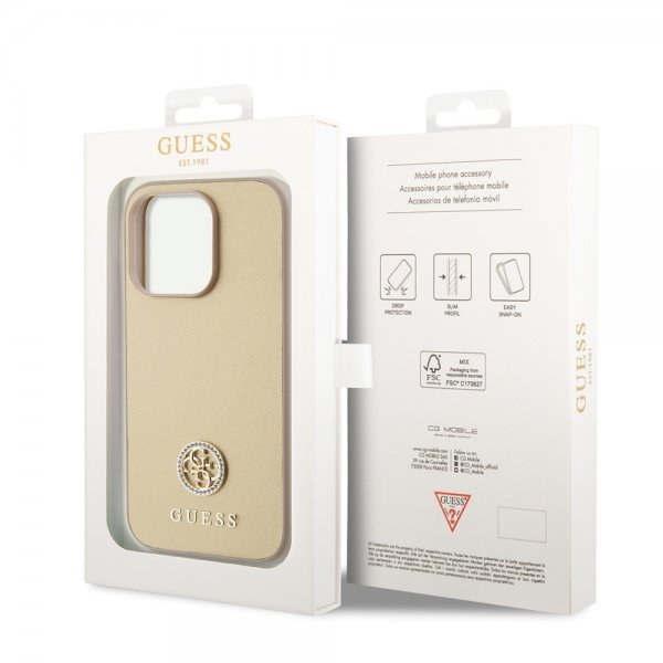 Guess iPhone 15 Pro Max Kuori Metal Logo Strass Kulta